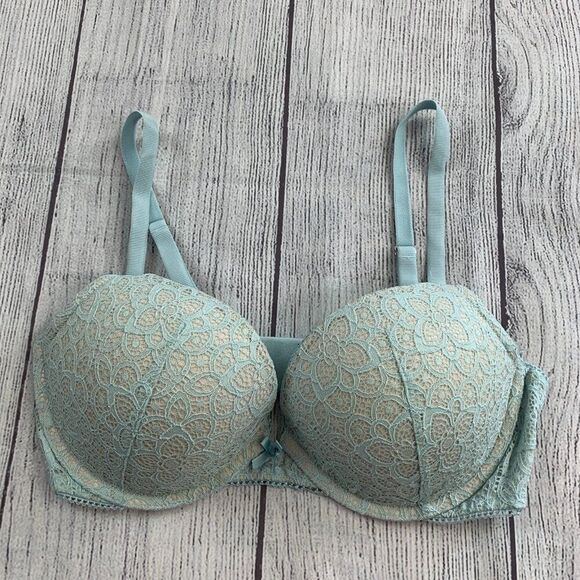 Victoria's Secret 36C Dream Angel Push-up Padded Bra Light Blue Lace Sexy - Picture 1 of 14
